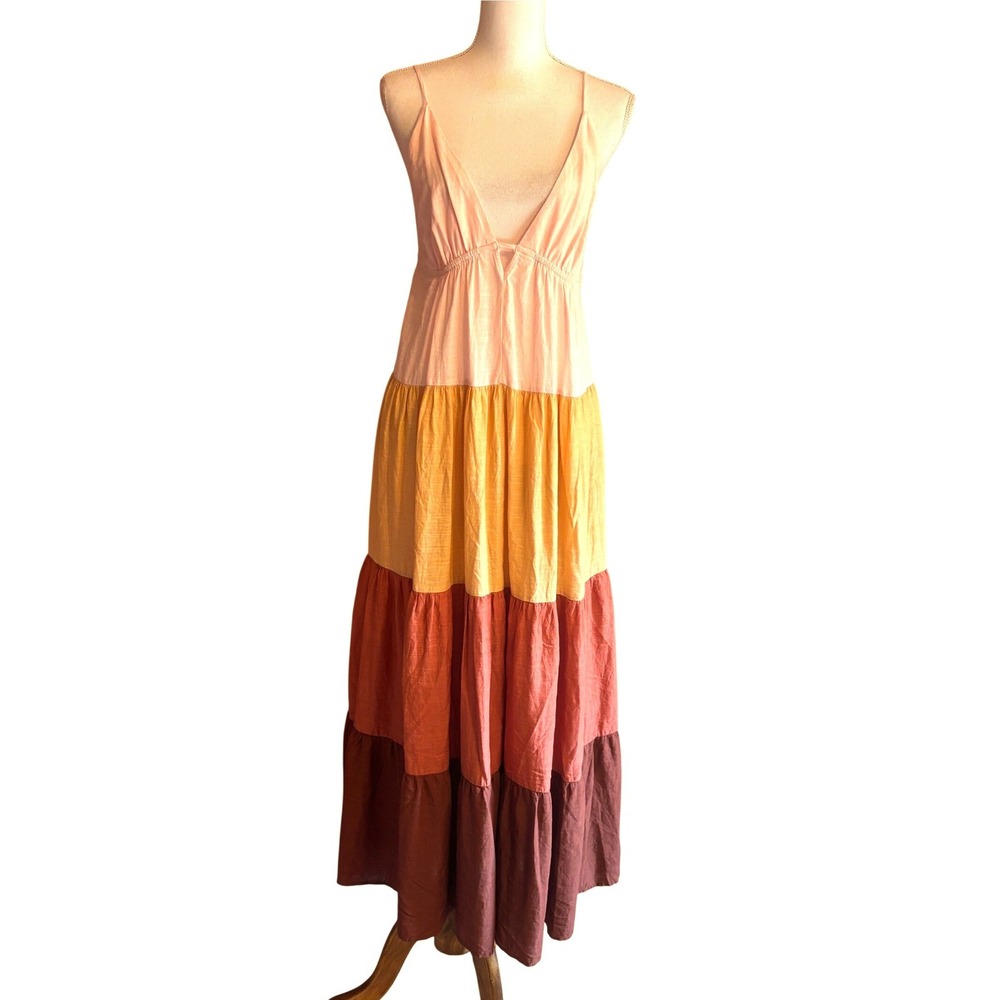 Anthropologie Raya Colorblock Maxi Dress Medium Desert Boho Tiered Festival